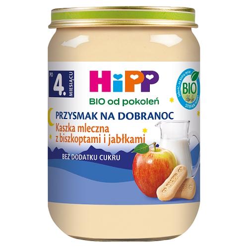 Zdjęcie produktu - HiPP Bio Przysmak na dobranoc Kaszka mleczna z biszkoptami i jabłkami po 4. miesiącu, 190 g
