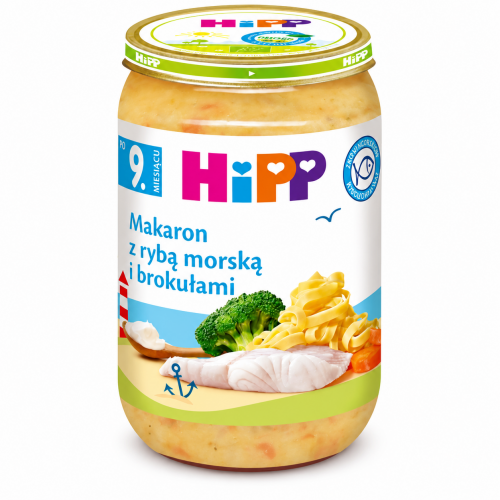 Zdjęcie produktu - HiPP Makaron z rybą morską i brokułami, 220 g 