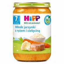 Zdjęcie produktu - HiPP Młode jarzynki z ryżem i cielęciną BIO, 220 g 