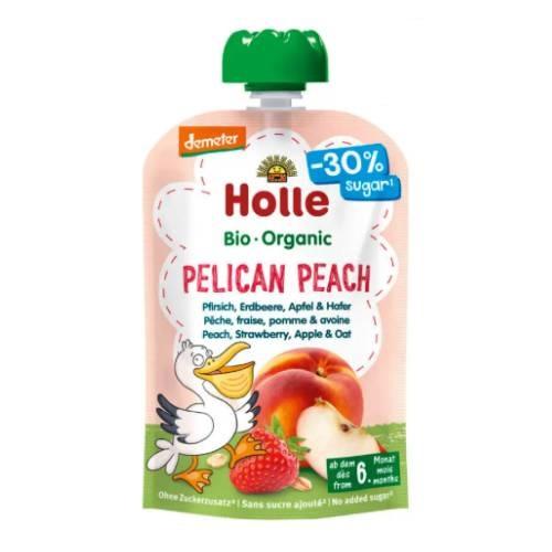 Zdjęcie produktu - Holle Bio Organic Mus owocowy Pelican Peach brzoskwinia, truskawka, jabłko, owies, 100 g