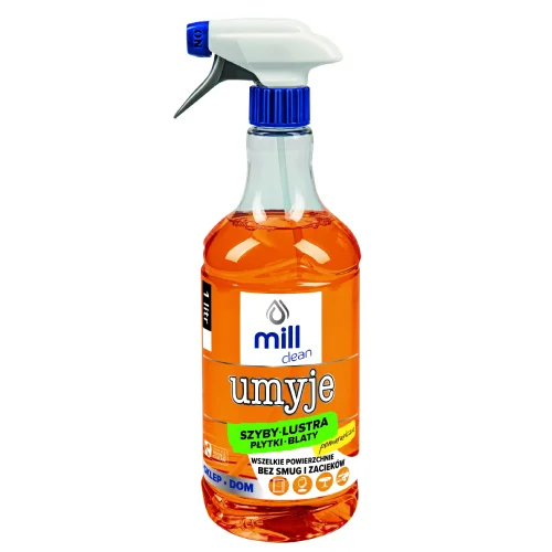 Miniaturka artykułu - Mill Clean Umyje Płyn do szyb luster płytek i blat&oacute;w Pomarańcza, 1 l