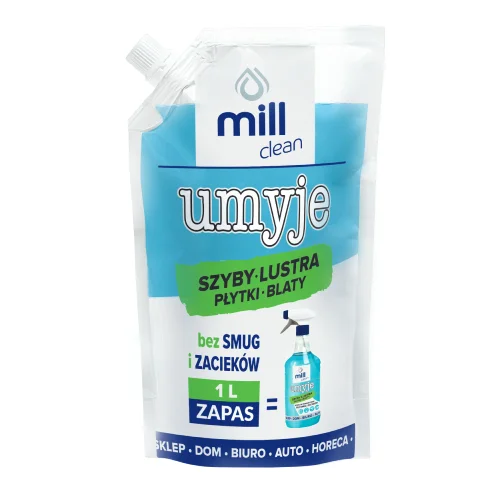 Miniaturka artykułu - Mill Clean Umyje Płyn do mycia szyb i luster, zapas, 1 l