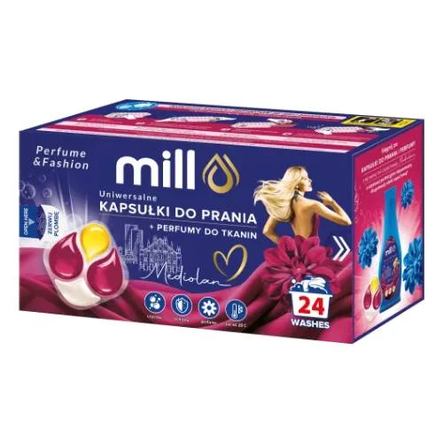 Miniaturka artykułu - Mill Uniwersalne kapsułki do prania + perfumy do tkanin Mediolan, 24 szt.