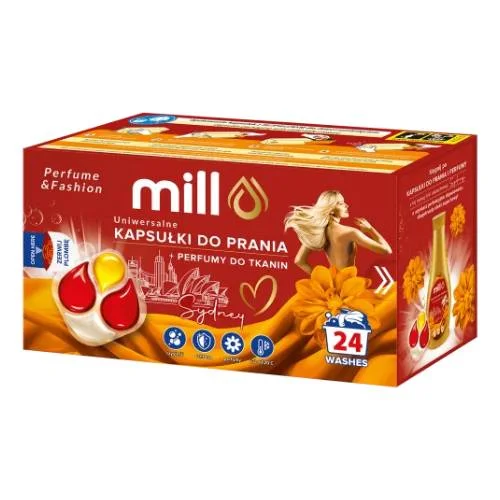 Miniaturka artykułu - Mill Uniwersalne kapsułki do prania + perfumy do tkanin Sydney, 24 szt.
