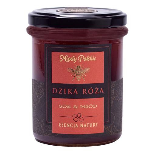 Miniaturka artykułu - Miody Polskie Sok & Mi&oacute;d Esencja Natury Dzika R&oacute;ża, 250g