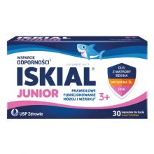 Iskial Junior olej z wątroby rekina, witamina D, DHA smak cytrynowy, 30 kaps. do żucia