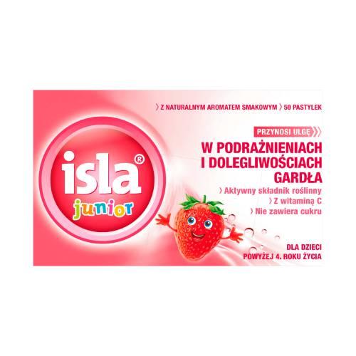 Zdjęcie produktu - Isla Junior Pastylki do ssania dla dzieci o smaku truskawkowym, 50 szt.