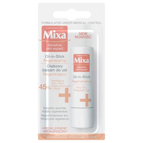 Miniaturka artykułu - MIXA Sensitive Skin Expert Olejkowy balsam do ust regenerujący, 4,7ml
