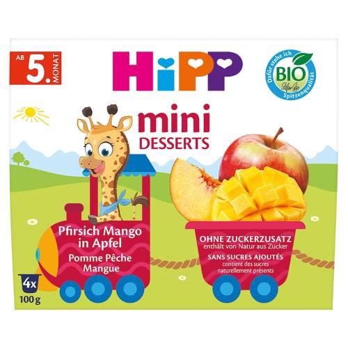Zdjęcie produktu - HiPP BIO Mini deser jabłka brzoskwinie mango od 5. miesiąca, 4 x 100 g