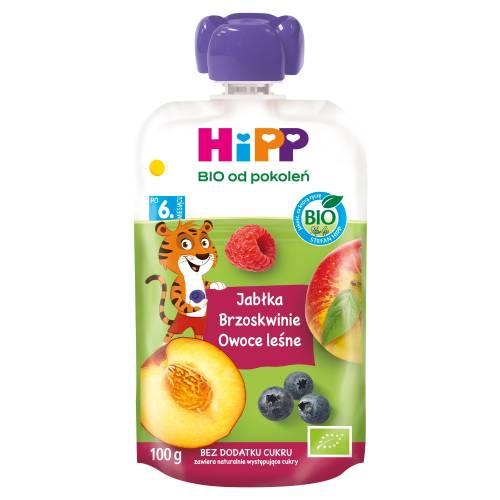 Zdjęcie produktu - HiPP BIO Mus owocowy jabłka brzoskwinie owoce leśne po 6. miesiącu, 100 g