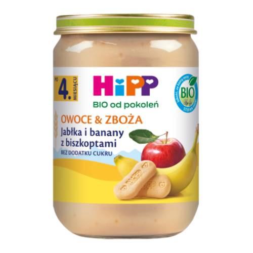 Zdjęcie produktu - HiPP BIO Owoce & Zboża Jabłka i banany z biszkoptami po 4. miesiącu, 190 g