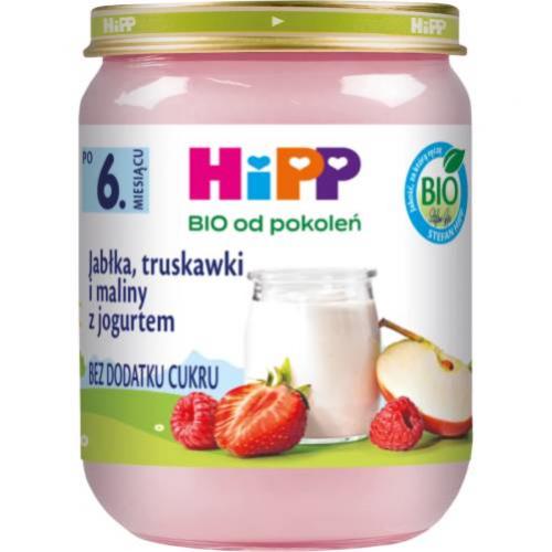 Zdjęcie produktu - HiPP Jabłka, truskawki i maliny z jogurtem BIO, 160 g