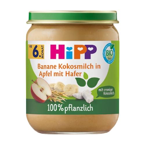 Zdjęcie produktu - HiPP BIO Jabłka z bananami, kremowym kokosem i owsem po 6. miesiącu życia, 160 g