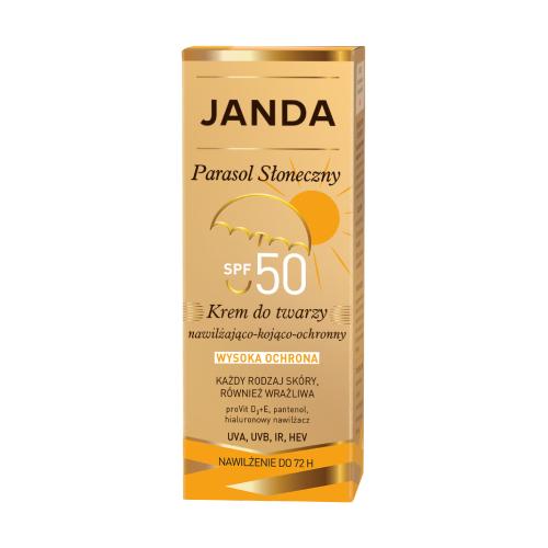 Zdjęcie produktu - Janda Parasol Słoneczny Krem do twarzy nawilżająco-kojąco-ochronny SPF50, 50 ml