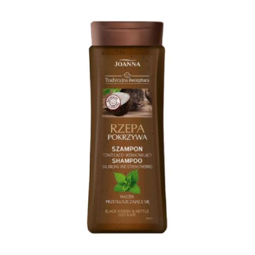 Zdjęcie produktu - JOANNA Tradycyjna Receptura Rzepa Pokrzywa Szampon tonizująco-wzmacniający do włos&oacute;w przetłuszczających się, 300ml