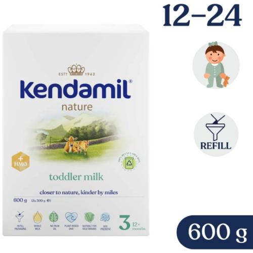 Zdjęcie produktu - Kendamil Nature 3 HMO+ Produkt w proszku na bazie białka krowiego dla dzieci po 12 miesiącu, 600 g