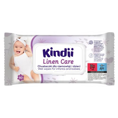 Zdjęcie produktu - KINDII Linen care Chusteczki nawilżane dla niemowląt i dzieci, 50szt.