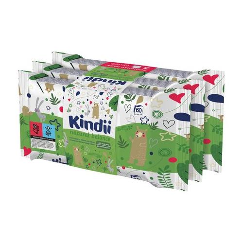 Zdjęcie produktu - KINDII Natural Balance Chusteczki nawilżane dla dzieci, 3 x 60 szt.