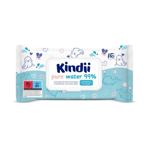 Zdjęcie produktu - KINDII Pure Water Chusteczki wodne - 99% wody, 60szt.