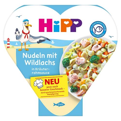 Zdjęcie produktu - HiPP Kluseczki z dzikim łososiem w sosie ziołowo-śmietanowym po 1. roku, 250 g