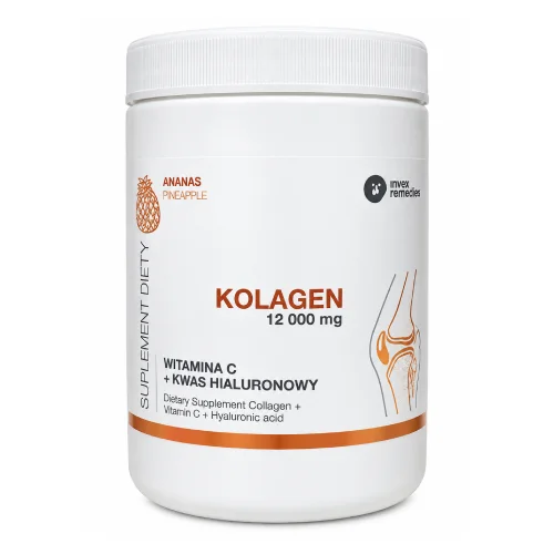 Zdjęcie produktu - Invex Remedies Kolagen 12&nbsp;000 mg + Witamina C + Kwas hialuronowy smak ananasowy proszek, 400 g