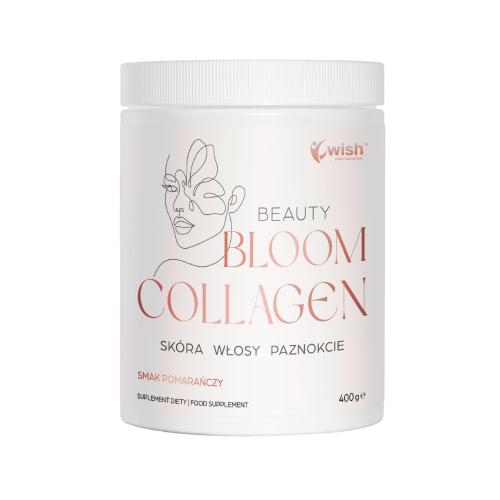 Zdjęcie produktu - Wish Pharmaceutical Kolagen Bloom Beauty Sk&oacute;ra Włosy Paznokcie Biotyna smak pomarańczowy, 400 g