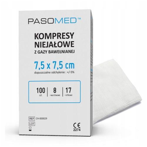 Zdjęcie produktu - PASOMED Kompresy niejałowe 17N 8W 7,5 x 7,5 cm, 100 szt.