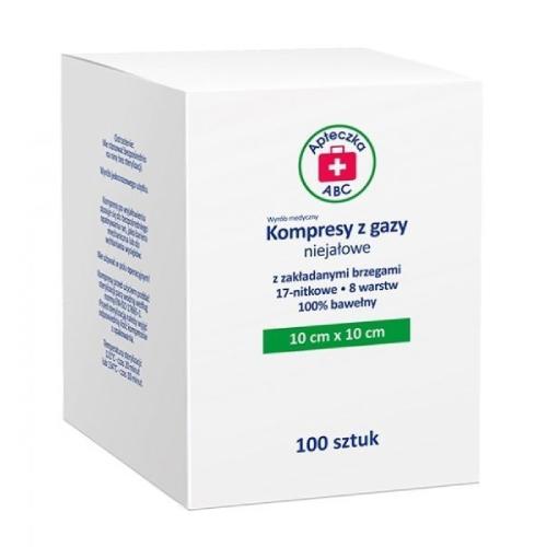 Zdjęcie produktu - Apteczka ABC Kompresy z gazy niejałowe 17-nitkowe 8 warstw 10cm x 10cm, 100szt.