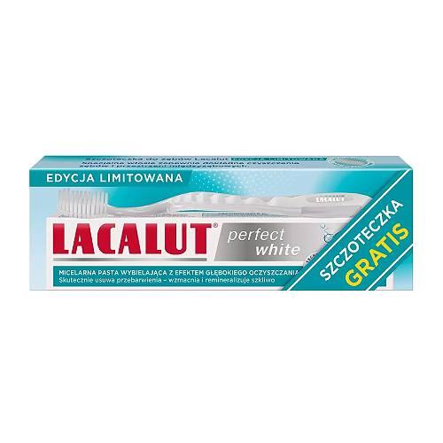 Zdjęcie produktu - Lacalut Perfect White Pasta do zęb&oacute;w 75 ml + Szczoteczka średniej twardości szara