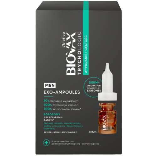 Zdjęcie produktu - L'biotica Biovax Trychologic Exo-Ampoules Wypadanie i gęstość Kuracja do sk&oacute;ry głowy dla mężczyzn, 7 szt x 5 ml