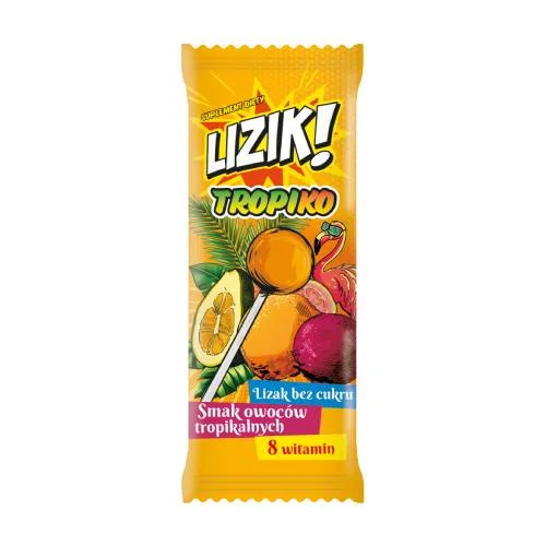 Zdjęcie produktu - LIZIK! Tropiko Lizak bez cukru o smaku owoc&oacute;w tropikalnych, 1 szt.
