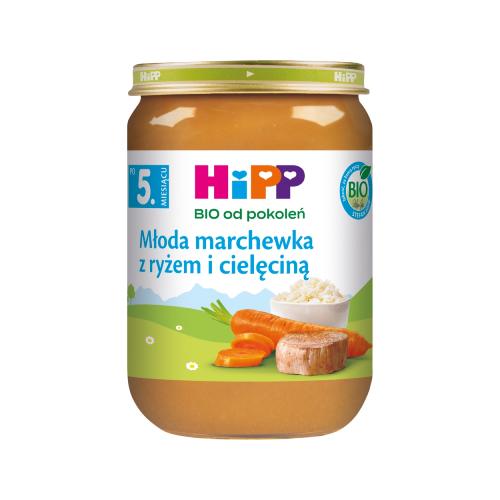 Miniaturka artykułu - HiPP BIO Młoda marchewka z ryżem i cielęciną po 5. miesiącu, 190 g