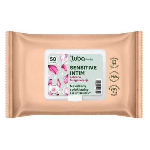 Zdjęcie produktu - LUBA Family nawilżany papier toaletowy Sensitive Intim, 50 szt.