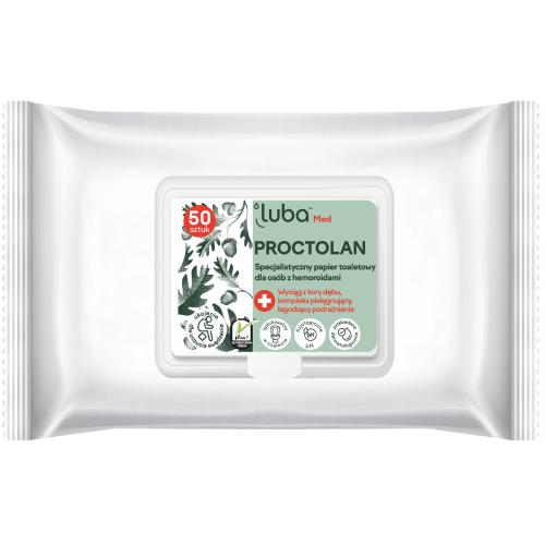 Zdjęcie produktu - LUBA Med Proctolan Specjalistyczny papier toaletowy dla os&oacute;b z hemoroidami, 50szt. USZKODZONA FOLIA