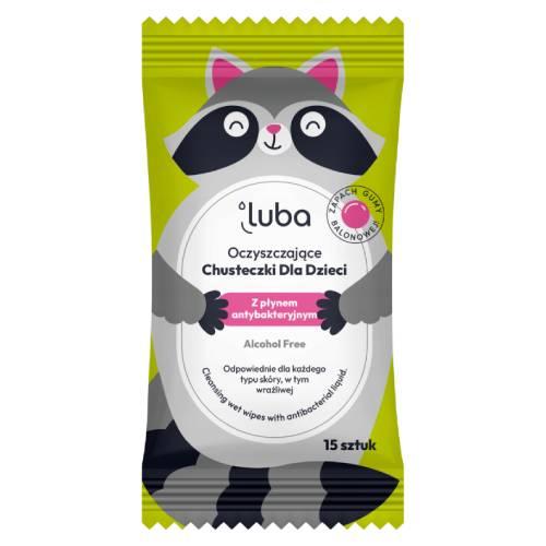 Zdjęcie produktu - Luba Oczyszczające chusteczki dla dzieci z płynem antybakteryjnym, 15 szt.