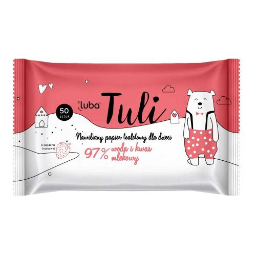 Zdjęcie produktu - LUBA Tuli Nawilżany papier toaletowy dla dzieci Truskawka, 50szt.