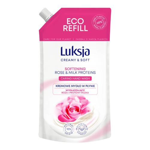 Zdjęcie produktu - LUKSJA Creamy & Soft Kremowe mydło w płynie R&oacute;ża i Proteiny mleka, opakowanie uzupełniające, 500ml KR&Oacute;TKA DATA 30.09.2026