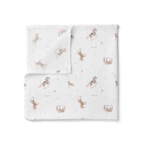 Zdjęcie produktu - Lullalove Otulacz muślinowy Konie 100 x 100 cm
