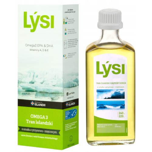 Zdjęcie produktu - LYSI OMEGA 3 Tran islandzki o smaku cytrynowo- miętowym, 240ml