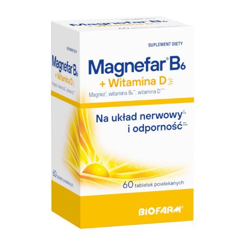 Zdjęcie produktu - Magnefar B6 + Witamina D3, 60 tabl. powlekanych