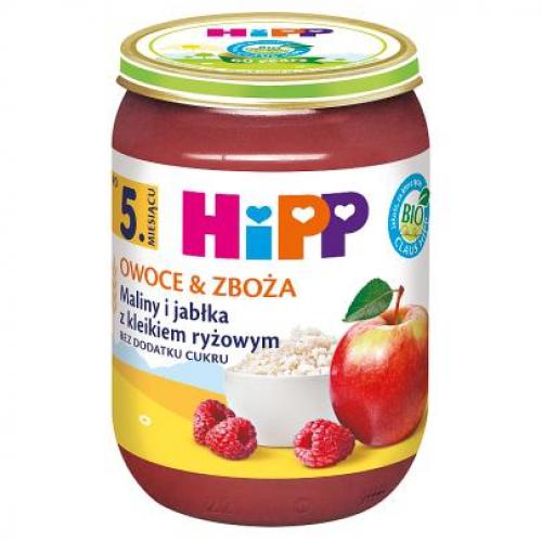 Zdjęcie produktu - HiPP Maliny i jabłka z kleikiem ryżowym BIO, 190 g 