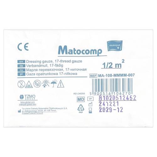 Zdjęcie produktu - Matopat Matocomp Gaza opatrunkowa niejałowa 17-nitkowa 1/2 m2, 1 szt.