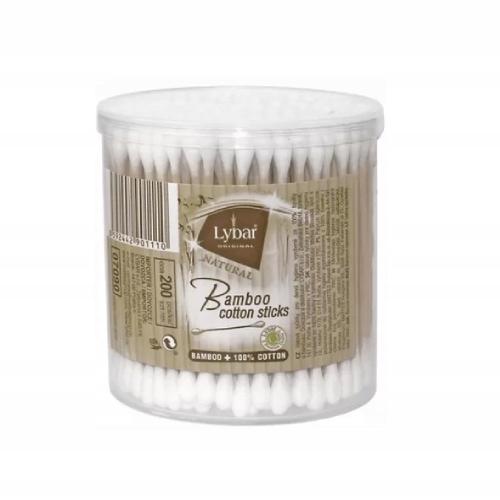 Zdjęcie produktu - MATTES Lybar Bambusowe patyczki higieniczne, okrągłe pudełko, 200 sztuk