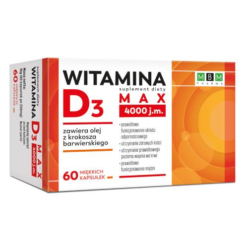 Zdjęcie produktu - MBM Pharma Witamina D3 Max 4000 j.m., 60 kaps.