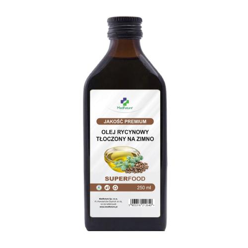 Zdjęcie produktu - MedFuture Olej rycynowy nierafinowany, tłoczony na zimno, 250ml 