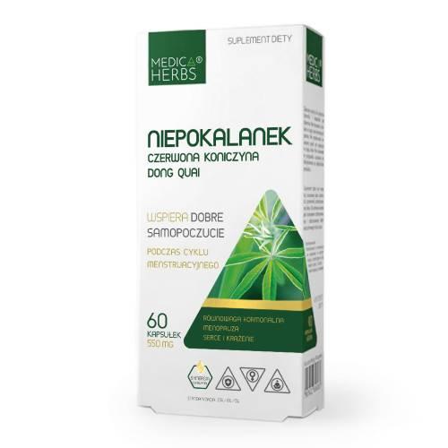 Zdjęcie produktu - MEDICA HERBS Niepokalanek czerwona koniczyna Dong quai 550 mg, 60 kaps.