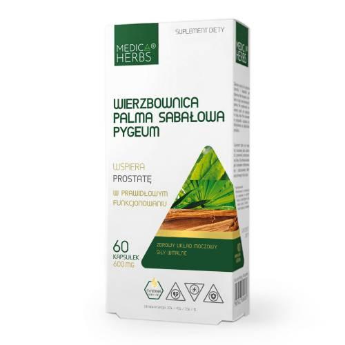 Zdjęcie produktu - MEDICA HERBS Wierzbownica Palma sabałowa Pygeum 600mg, 60kaps.