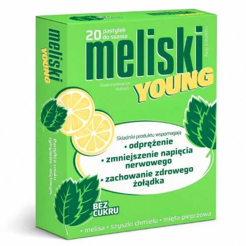 Zdjęcie produktu - Meliski Young bez cukru, 20 pastylek do ssania