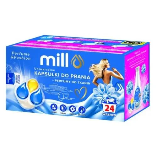 Zdjęcie produktu - Mill Uniwersalne kapsułki do prania + perfumy do tkanin Oslo, 24 szt.