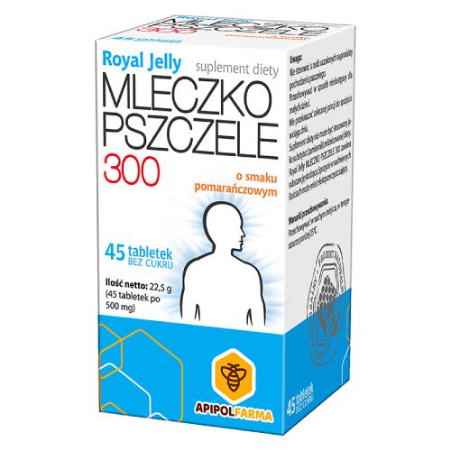 Zdjęcie produktu - MLECZKO PSZCZELE Royal Jelly o smaku pomarańczowym 300, 45 tabletek